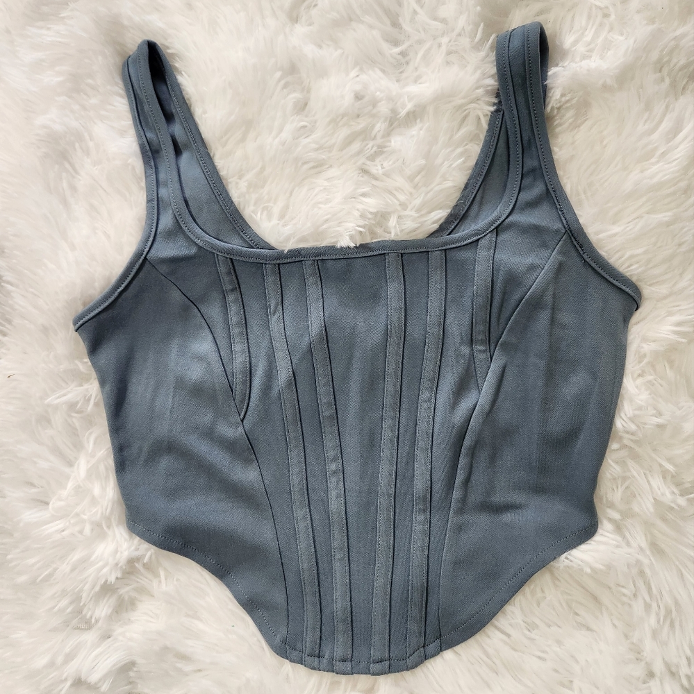 Sea Blue Square Neck Sleeveless Crop Top - Picture 1 of 5